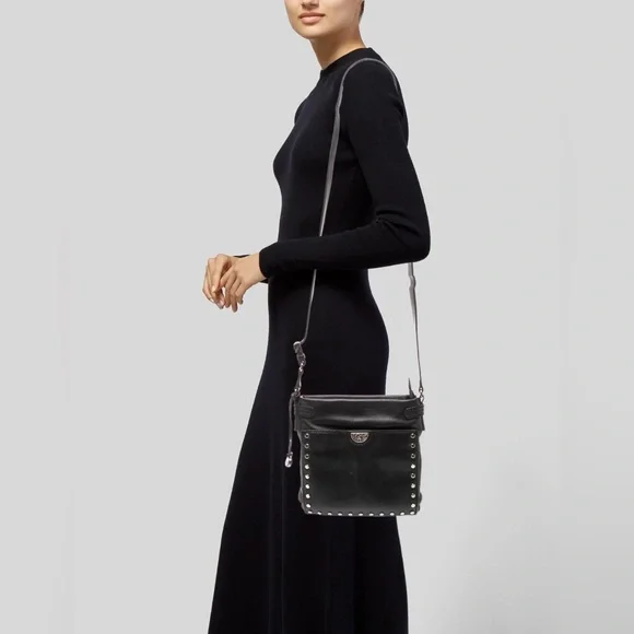 BRIGHTON PRETTY TOUGH BLACK STUDDED ROYCE SUPER ORGANIZERCROSSBODY HANDBAG